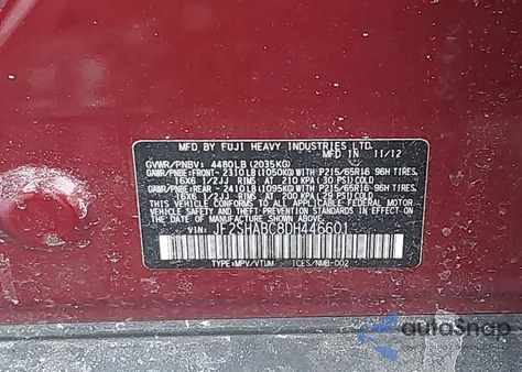 2013 Subaru Forester 2.5X from USA, damaged, VIN JF2SHABC8DH446601